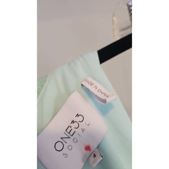 ONE33 Social Sequin Ruched Asymmetric Hem Mini Dress Aqua Size 4 - Picture 8 of 8